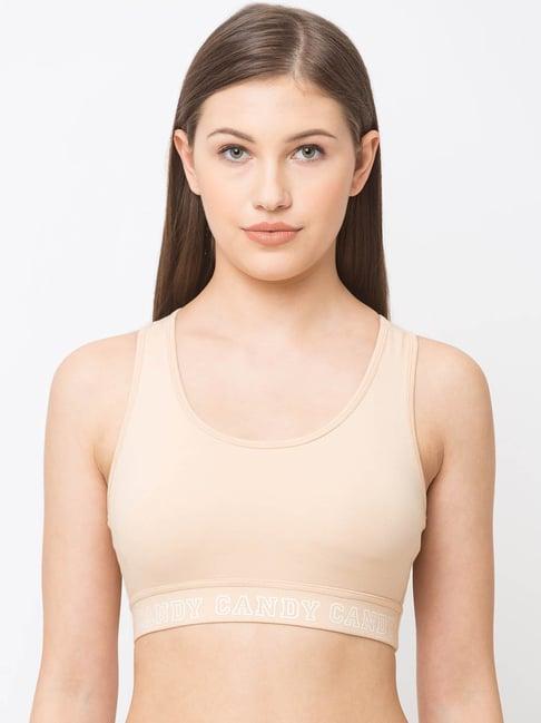 candyskin beige non wired padded full coverage sports bra