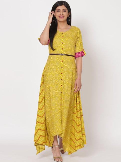 rangriti green printed assymetrical dress