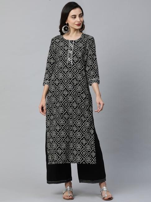 indo era black bandhani kurta