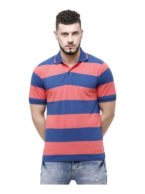 cavallo by linen club blue & pink contemporary fit striped polo t-shirt