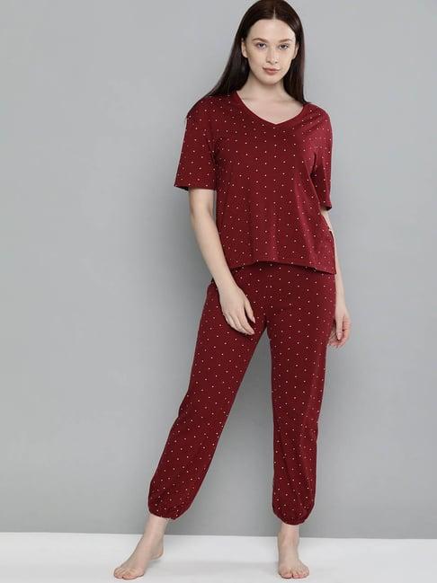 chemistry burgundy polka dot top & joggers set