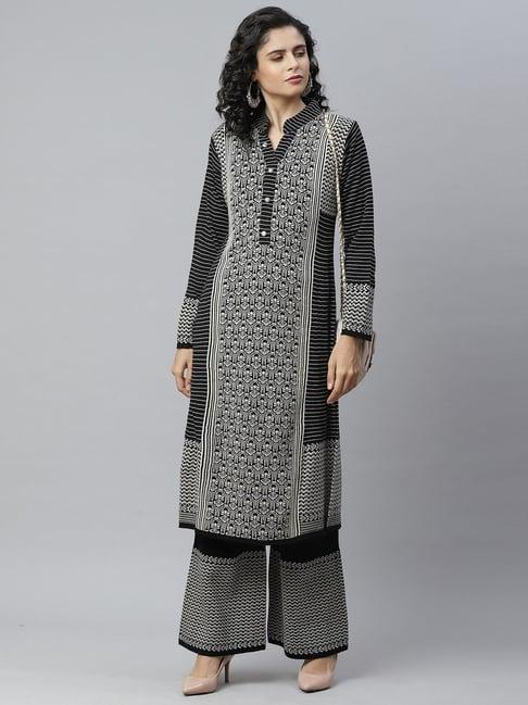 cayman black printed kurta palazzo set