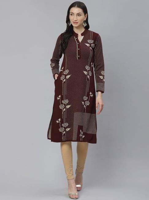 cayman maroon woven pattern straight kurta