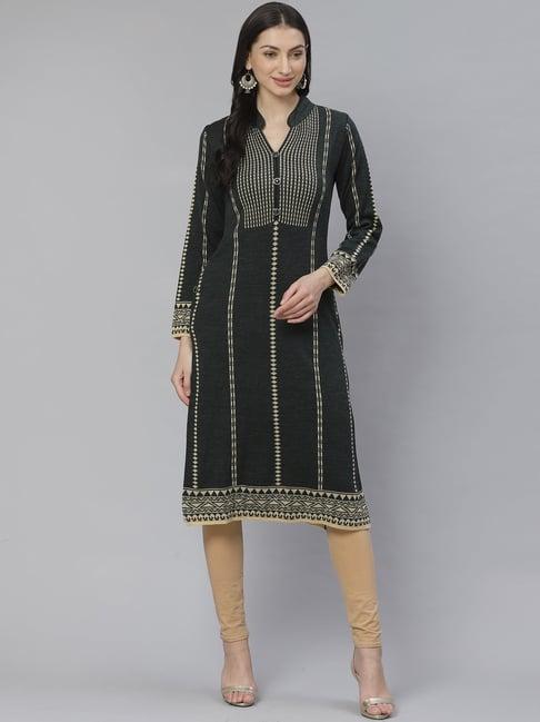 cayman charcoal grey woven pattern straight kurta