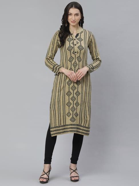 cayman beige woven pattern straight kurta