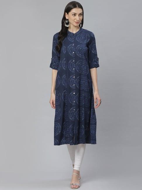 cayman navy printed a line kurta