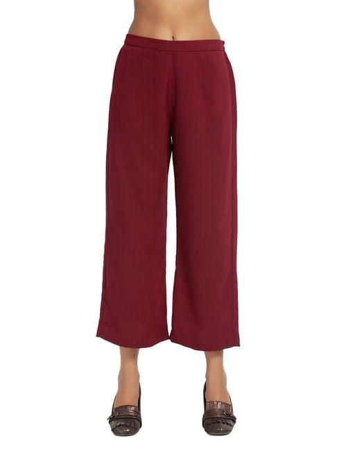 office & you maroon mid rise palazzos