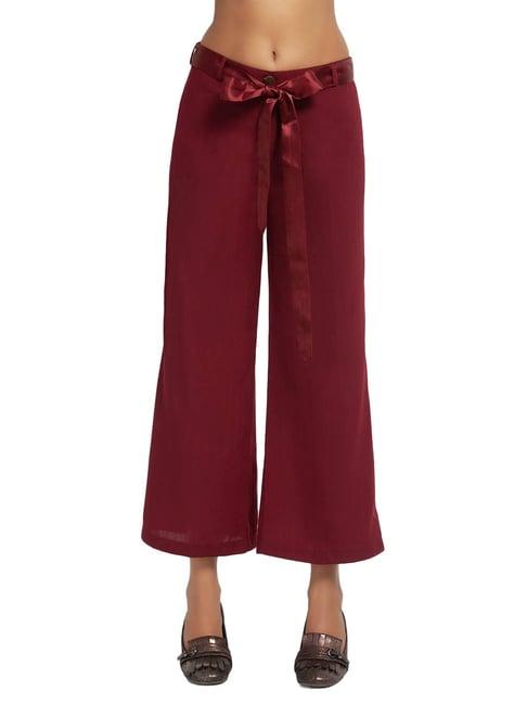 office & you maroon mid rise palazzo with satin belt