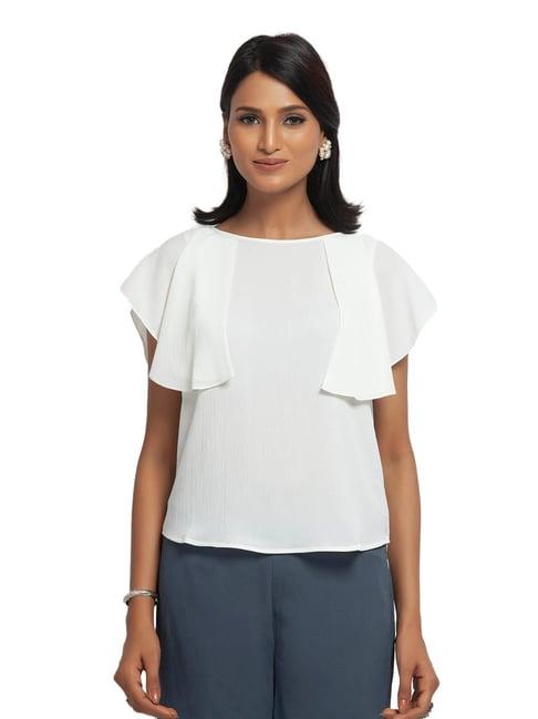 office & you white straight fit top with drape shoulder