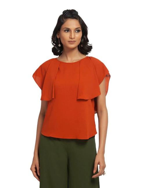 office & you orange straight fit top with drape shoulder