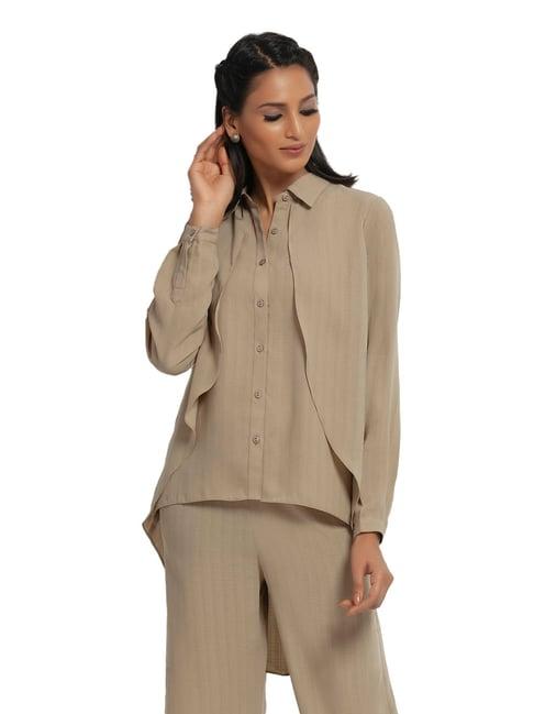 office & you beige straight fit double layer asymmetrical top