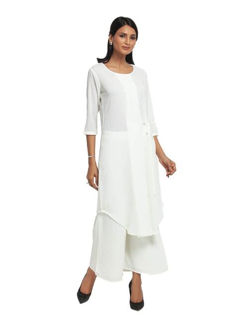 office & you white flare fit tunic with tie knot