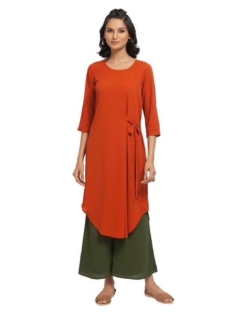 office & you orange flare fit tunic with tie knot