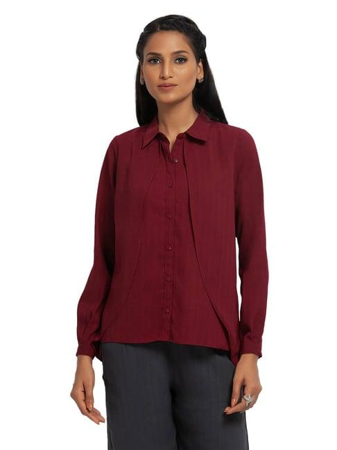 office & you maroon straight fit double layer asymmetrical top