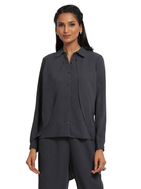 office & you grey straight fit double layer asymmetrical top