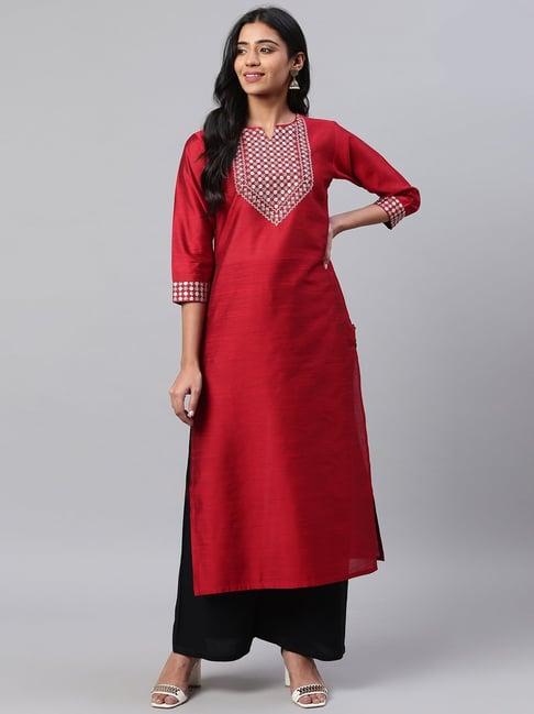 ksut maroon embroidered straight kurta