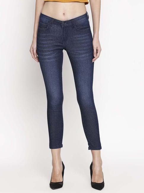 people dark blue mid rise jeans