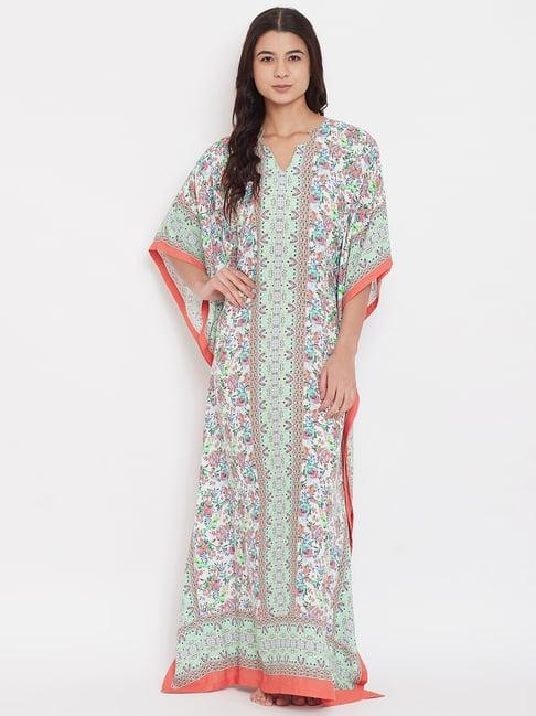 the kaftan company off white & mint printed kaftan