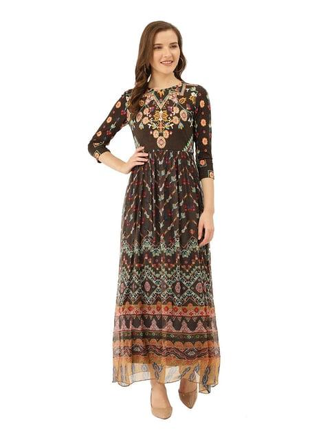 label ritu kumar black printed maxi dress