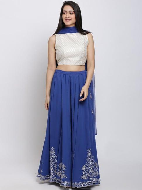 biba off-white & blue printed lehenga choli set with dupatta