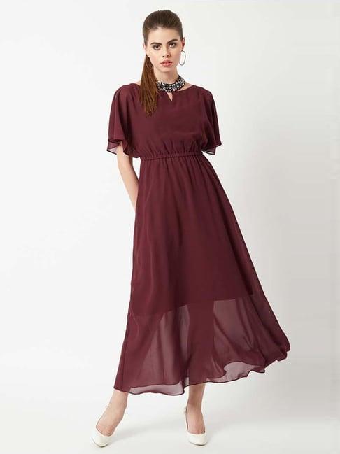 miss chase maroon regular fit a-line dress