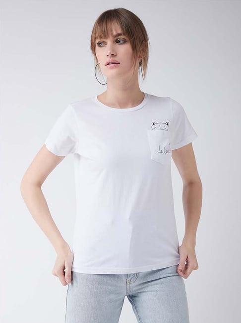 miss chase white cotton printed t-shirt