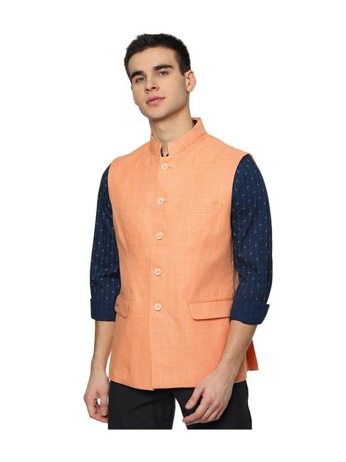 louis philippe orange slim fit linen jacket