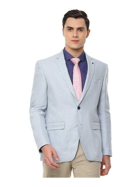 louis philippe blue & white checks linen blazer