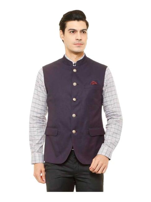 louis philippe purple solid slim fit jacket