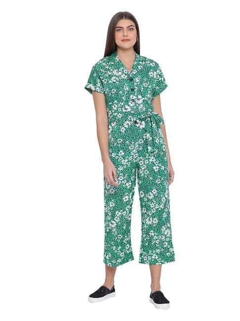 oxolloxo green floral print shade power jumpsuit