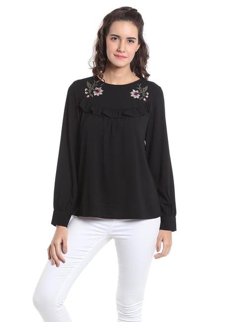 vero moda black embroidered top