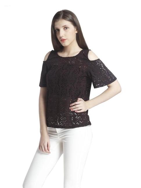 vero moda chocolate plum cut work top