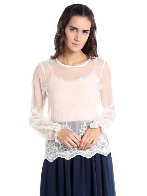 vero moda eggnog embroidered top