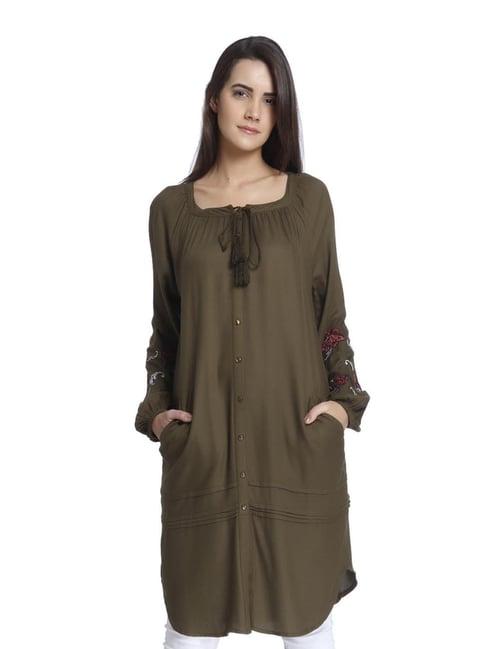 vero moda dark olive embroidered tunic