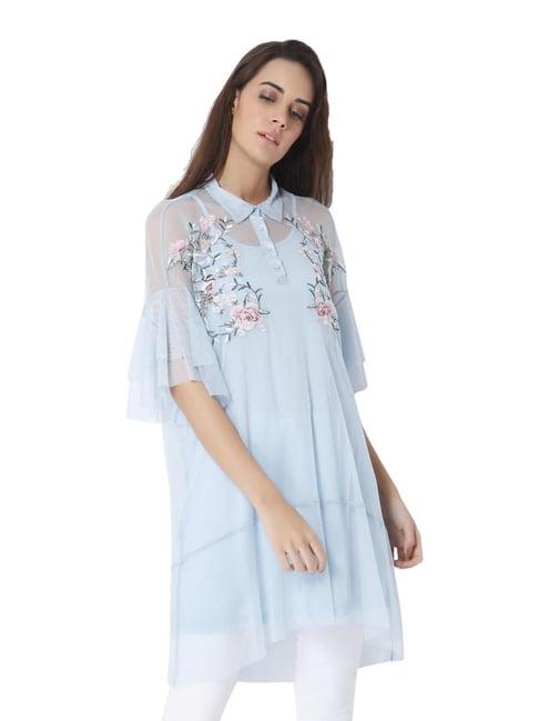 vero moda sterling blue embroidered tunic