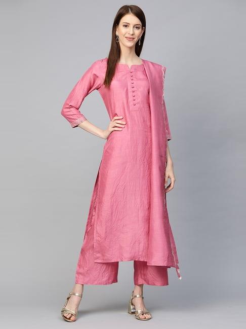 indo era pink kurta with palazzo & dupatta