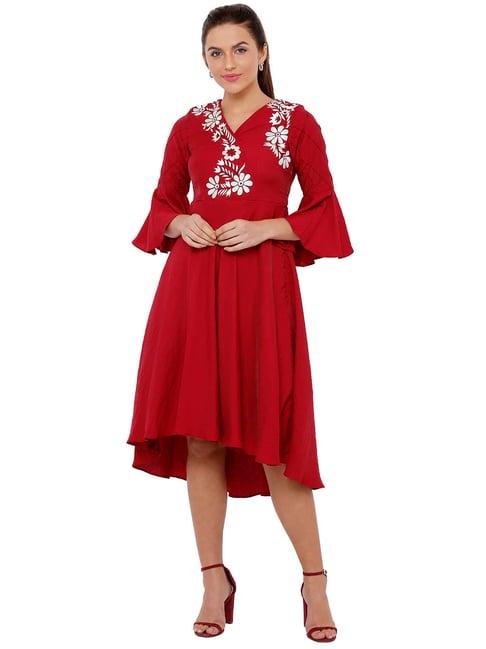 soie red embroidered dress