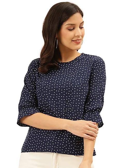 style quotient navy & white printed top