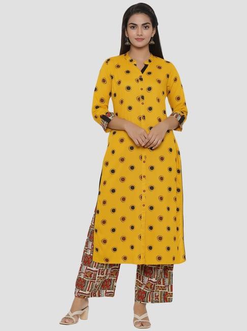 rangmayee mustard printed kurta bottom set