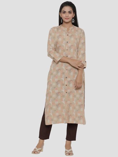 rangmayee beige printed kurta bottom set