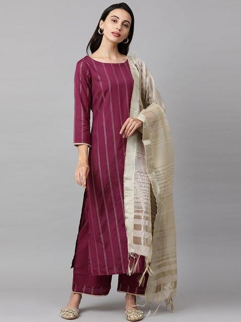 indo era magenta striped kurta palazzo set with dupatta