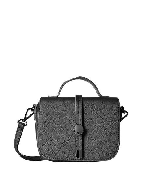 gio collection black textured medium handbag