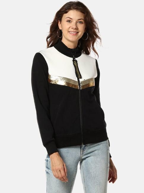 campus sutra black embellished jacket