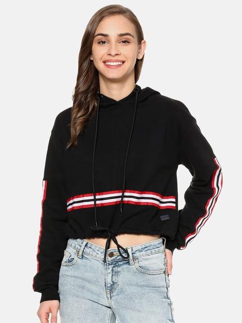 campus sutra black full sleeves hooded sweatshirt