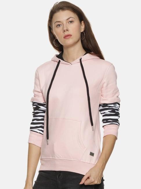 campus sutra pink full sleeves hooded sweatshirt