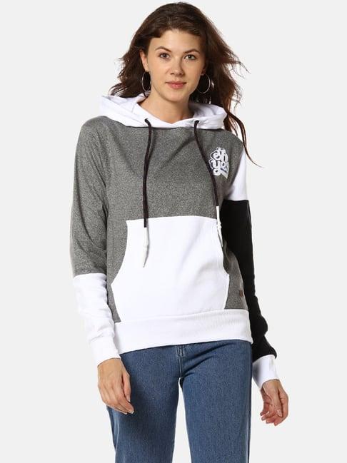 campus sutra grey full sleeves hooded sweatshirt