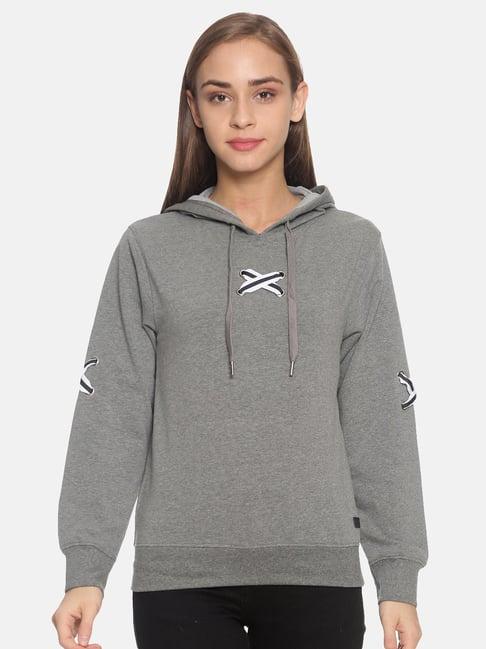 campus sutra grey full sleeves hooded sweatshirt