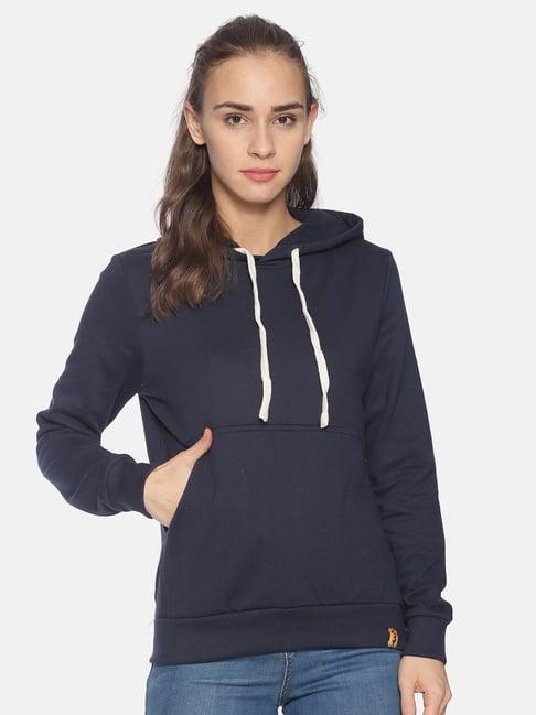 campus sutra navy full sleeves hooded sweatshirt