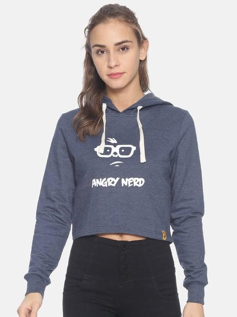 campus sutra indigo full sleeves hooded sweatshirt