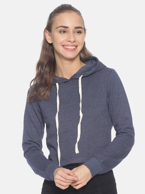 campus sutra indigo full sleeves hooded sweatshirt